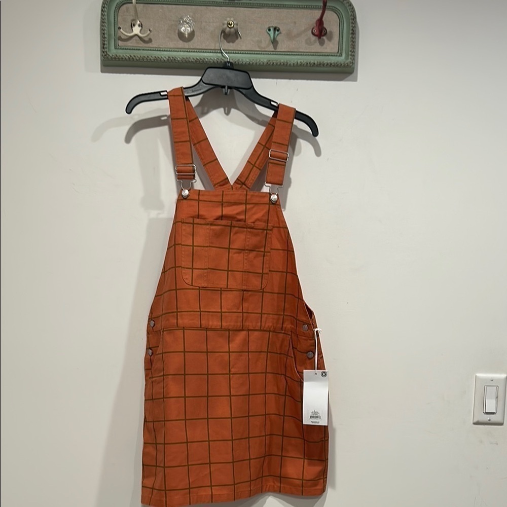 Obey Estate Overall Dress Cotton Blend Denim Window Pane Print Checkered mini